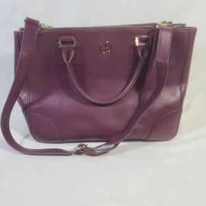 Tory Burch Purple Plum Robinson Double-Zip Tote Purse